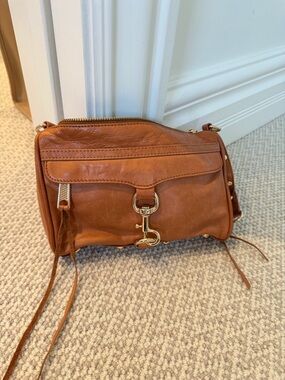 Rebecca Minkoff Cognac Leather Mini MAC Crossbody with Gold Hardware